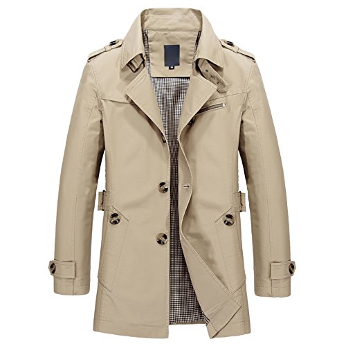 Cicilin Homme Trench à Manches Longues Parka Veste Classique Manteaux Décontracté Trench Coat Court Blouson Jacket Slim Fit Automne Hiver Beige 5XL