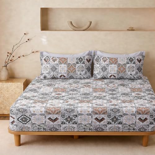 Image of 300 TC Microfiber Soft Cotton XXL Super King Size Bedsheet for Double Bed, King Size 108 Inches X 108 Inches,274 X 274 cm with 2 Large Size Pillow Covers- (Multi Grey)
