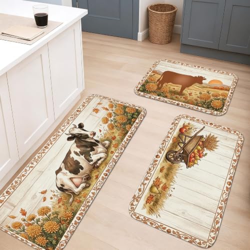 Tapis de cuisine vache lot de 3 marron pour lavabo