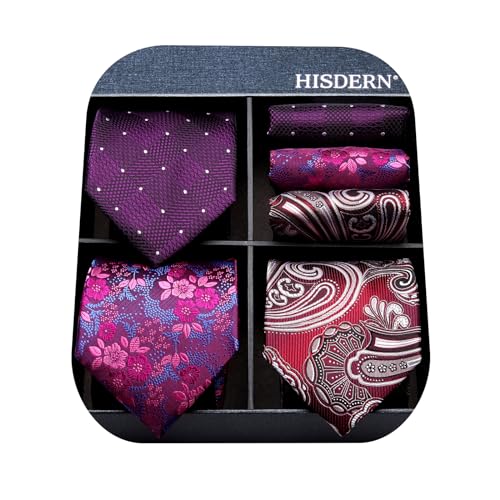 Image of HISDERN Mens Ties Extra Long Tie and Pocket Square Set 63 Inch XL Tie Pack Collection Present Box Necktie Lot 3 PCS