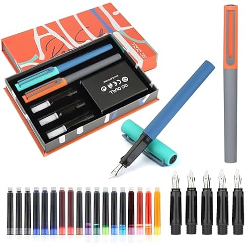 GC QUILL Calligraphy Fountain Pen Set - 5 Different Nibs and 18 Ink Cartridges, Calligraphy Set for Beginners - MU-20 Cover