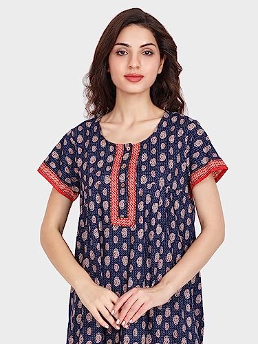 Image of Evolove Women's Cotton Long Maxi Night Gown Nighty Dress with Pocket & Stylish Button, Super Soft Comfortable (LNG-Button)