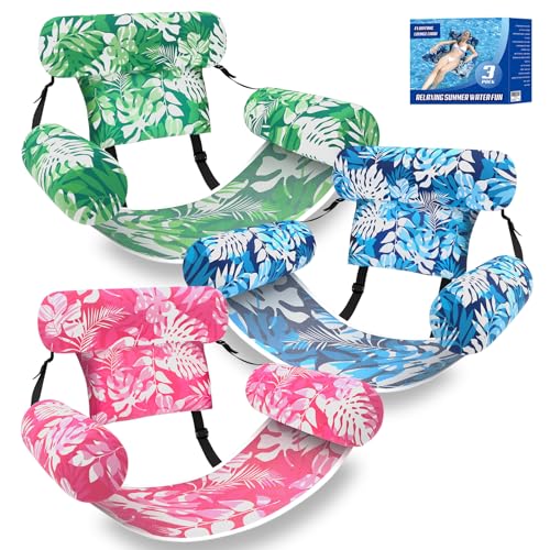 Nyrveua 3 Pack Pool Floats Adult, Adjustable Heavy Duty Inflatable Pool Floats Chair, Portable Pool Float Lounger for Adults & Kids, Pool Floaties Noodles for Summer Pool Beach Lake Party Relaxing Fun