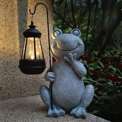 VIOYOUNS Frog Solar Garden Statues,Resin Frog Figurine Decorations with Solar Lights Lantern, Outdoor Garden Decor Art for Lawn,Yard, Unique Housewarming Gift for Women Mom Grandma
