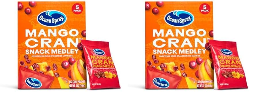 Ocean Spray® Mango Cran™ Snack Medley, Cranberry and Mango Dried Fruit Snack, 1 Oz Pouches, 5 Count (Pack of 2)