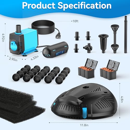 POPOSOAP Pond Filter with Pump Fountain Kits Built-in UV Clarifier, 660GPH/40W Pond Filters for Outdoor Ponds Clearing, Garden Fish Tank, Aquarium, and Add Water Features