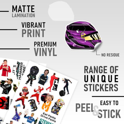 Image of CodersParadise F1 Racing Sticker Pack - Set of 60 Waterproof Vinyl Self-Adhesive F1 Stickers for Laptop, Diary & Mobile Case | Durable, Residue-Free Racing Decals for Metal & Glass Surfaces (3 Inch)