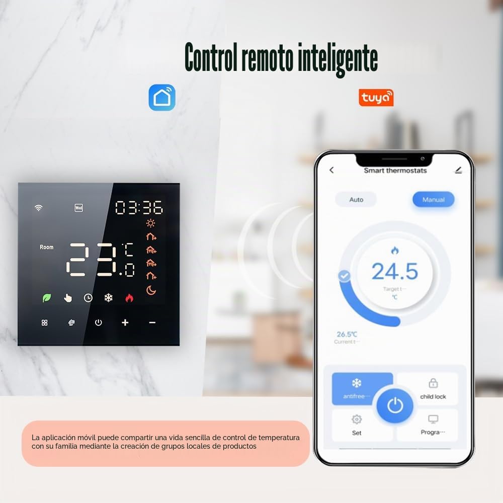 Termostato Inteligente WiFi, Aoresac Termostato Calefacción Programable por Suelo Radiante Agua Compatible con Home 3A Pantalla LCD Pantalla Táctil (Blanco)