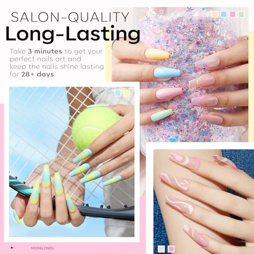Image of modelones 24 Pcs Gel Nail Polish, 20 Colors Summer Gel Polish Set Magenta Bright Glitter Hot Pink Neon Gel Nail Polish Colors with Bond Primer Glossy & Matte Top Base Coat Manicure DIY Gifts for Women