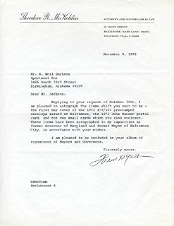 Governor Theodore Mckeldin - Typed Letter Signed 11/09/1972