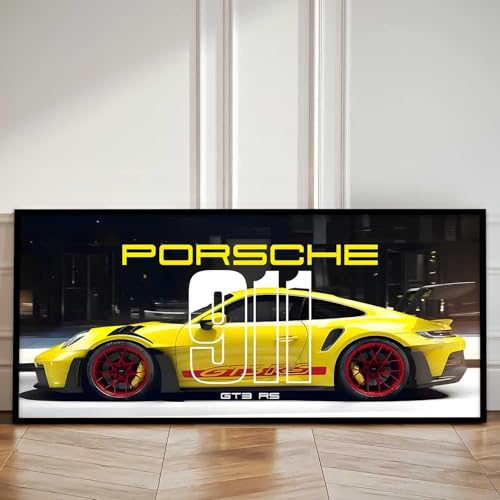 Image of walllane Big Porsche GT3RS 911 Car Framed Posters Gift Items for Boys Room Wall Decoration Bedroom Living Room Office Studio Decor | Car Poster Frame for Wall Decor Set Of 1Size(10 x 19 inch)