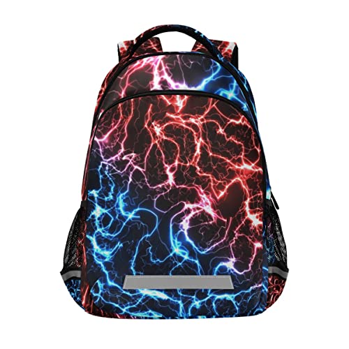 Red and Blue Lightning Backpack with Reflective Stripes, School Book Bag Lightweight Laptop Backpack for Men Women Teens Kids