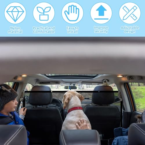 2 Stück Hundegitter Auto 115x63cm Hundenetz Auto mit Verstellbarem Seil Haken Hunde Sicherheitsnetz Hundenetz Universal Hundegitter für Kombis LKWs PKWs