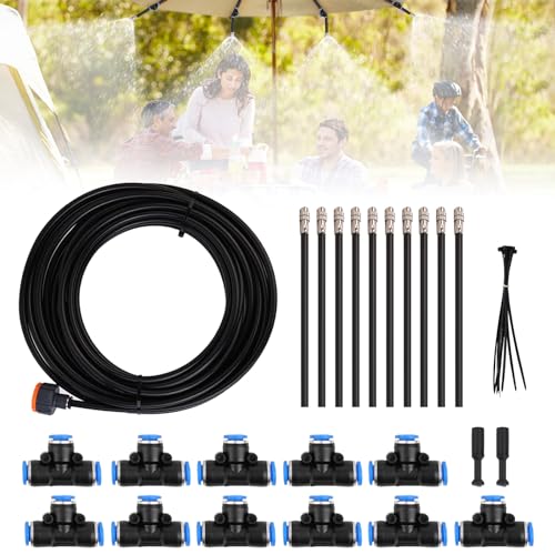 Joaecosmhui Kit Nebulizador Terraza, Nebulizador Jardin con 8mm Boquilla Ajustable +10M Línea +3/4' Adaptador, Sistema de Enfriamiento por Nebulización para Eventos al Aire Libre, Sombrillas y Techos