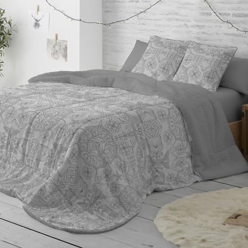 Burrito Blanco | Colcha edredón Invierno con Borreguillo, 428 Gris | para Cama de 135 cm (+ Medidas Disponibles) | Edredones Invierno 135 | Cama Doble 135