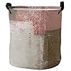 Large Laundry Basket 13.8x17in, Pink Brown Gray Waterproof Dirty Clothes Bag Hamper with Handles, Modern Geometric Oil Painting Abstract Art Collapsible Sorter Basket for Bathroom Bedroom Home