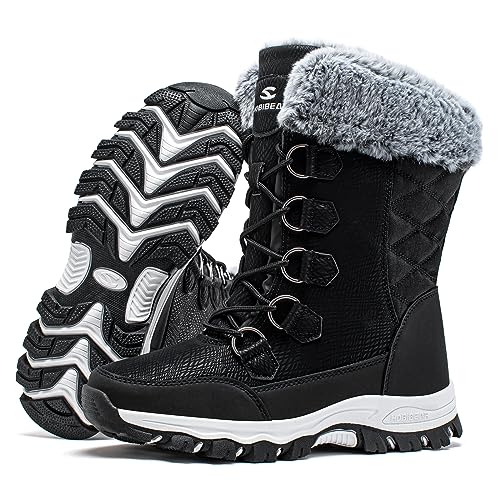 HOBIBEAR Botas de nieve impermeables y antideslizantes para invierno para niñas y niños (niños/niños pequeños/niños grandes), Negro -, 10.5 Little Kid