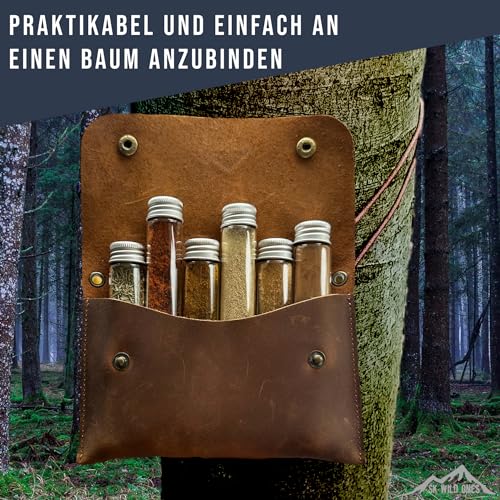 SK Wild Ones® Outdoor Gewürztasche - Echtleder Mit 6 Gewürzdosen Camping - Bushcraft - Reise Gewürze Set - Gewürzbehälter Camping - Outdoor vanlife zubehör Gewürze Set Camping, Spice bag,