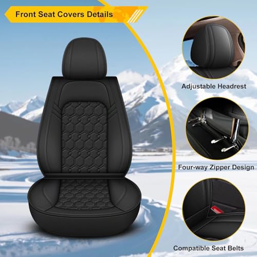 Image of Front Seat Covers for Subaru Ascent 2019-2026 2027 Faux Leather | Waterproof Breathable Scratch Resistant 360 Wrap Airbag Compatible Easy Clean (2 Seats,Black)