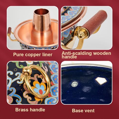 Olla china de cobre para una persona con diseño Cloisonné miniatura 4