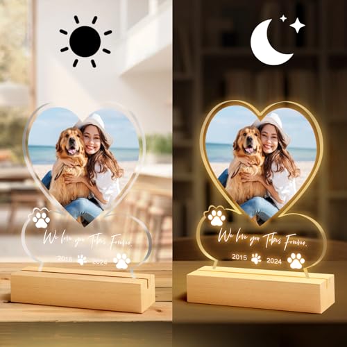 NIBESSER Personalisiert Gedenktafel für Haustiere Erinnerung LED Acrylglas mit Foto Hundandenken Geschenke Foto Nachtlampe Haustier Bilderrahmen für Katze und andere Haustiere Tiere