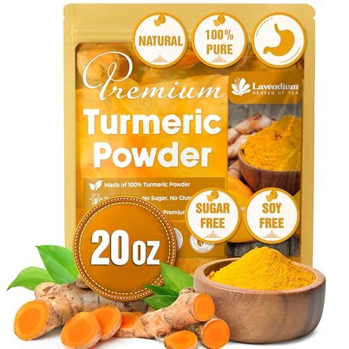 Image of Lavendium, Premium 20oz Turmeric Powder, 100% Natural & Pure Ground Turmeric Root, No Additives or Preservatives, Non-GMO, Plant-Based & Vegan, Perfect for Golden Milk, Curry, Soups & Smoothies