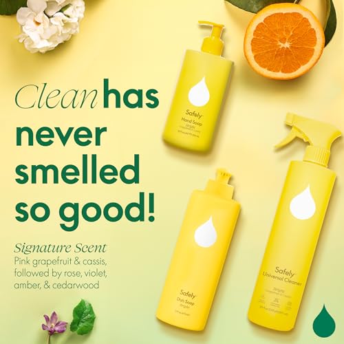 Image of Safely Kitchen Cleansing Essentials Kit-Universal Cleaner 20 Fl Oz, Hand Soap 12 Fl Oz & Dish Soap 16 Fl Oz, Gentle & Safe for Skin, Removes Dirt, Grease & Impurities, Bright Grapefruit & Cassis Scent