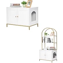 Homhedy Cat Litter Box Enclosure, Litter Box Furniture Hidden with 2-Tier Storage Shelves