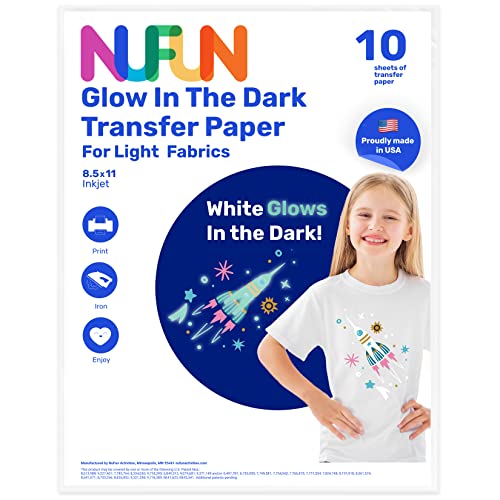 NuFun Activities Printable Iron-on Glow Light Heat Transfer Paper for Light Fabrics, 10 Sheets 8.5