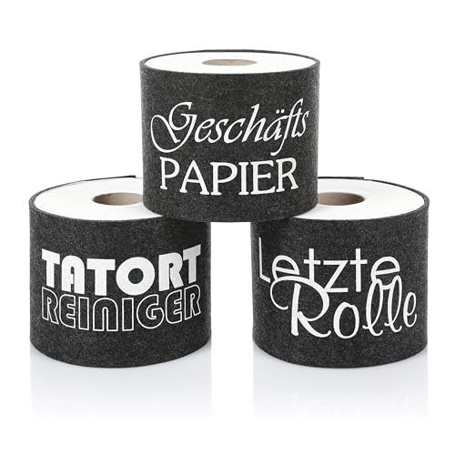 FunX Toilettenpapier Banderole 3er Set - Lustige Klorollenaufbewahrung aus Filz - Toilettenpapierhalter als witziges Geschenk und WC Deko