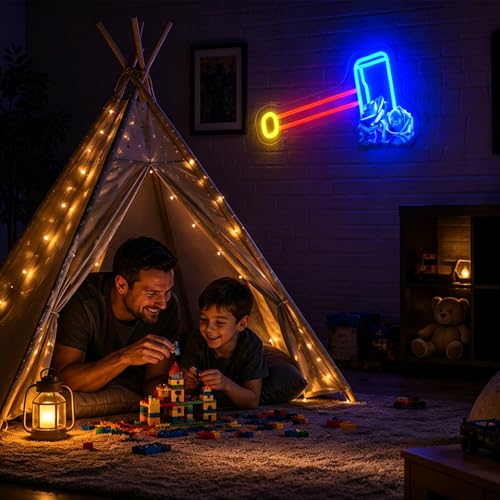 Image of Neon Sign, FPLL Neon Signs for Wall Decor Blue Red LED Signs for Man Cave Game Room Home Party Birthday Decor Bar Beer Sign - USB Powered