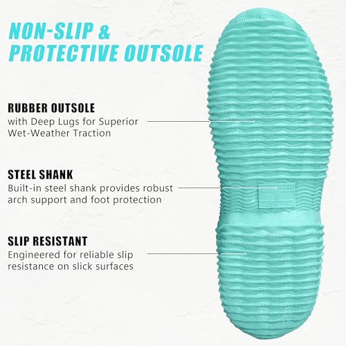 Image of Rubber Boots for Women,Rain Boots with Steel Shank, Waterproof Insulated Mid Calf Neoprene Garden Boots, Anti-slip Outdoor Boots Multi-season