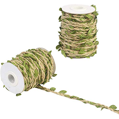 Yarui 2 Rolls Jute Burlap Twine Vine with Artificial Leaves Garland for DIY Crafts and DÃ©cor