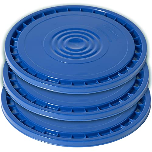 Meranti Reusable Easy Peel 3.5, 5, 6, and 7 Gallon Bucket Lid | Food Grade | 3 pack (Blue)