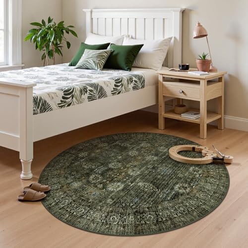 Tapete redondo Zealude 5 ft verde boho lavable miniatura 2