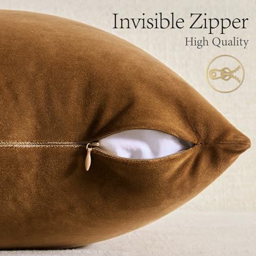 Image of MIULEE Velvet Throw Pillow Covers 20x20 Inch, Pack of 2 - Golden Brown, Super Soft Decorative Square Cushion Cases Modern Luxury Home Decor for Sofa, Couch, Bed, Chair