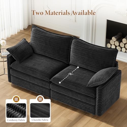 Image of Vesgantti 74 inch Loveseat Sofa for Living Room, Comfy Cloud Couch Deep Seat Corduroy Modern 2 Seater Small Sofa with Armrest Pillow, Easy Assembly for Small Spaces, Black