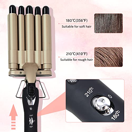 Hair Crimper Iron 5 Barrel Curling Iron Wand, 0.6 Inch Hair Waver Iron Hair Curler Ceramic Hair Curling Iron Two Temperature Setting