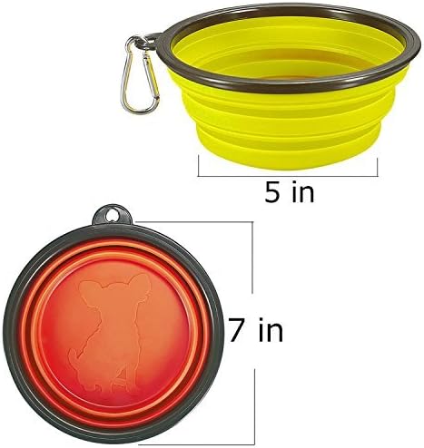 COMSUN 2-Pack Extra Large Size Collapsible Dog Bowl, Foldable Expandable Cup Dish for Pet Cat Food Water Feeding Portable Travel Bowl Orange and Yellow
