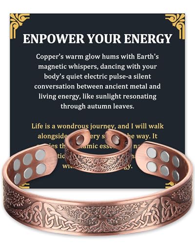 Fashtour Copper Bracelet for Men 99.99% Pure Copper Bracelet 18X Enhanced Strength Magnetic with Neodymium Magnets(Tree of life) (copper356-18)