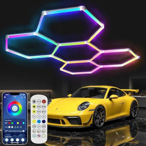 Tiyahomey 25Pack RGB 5 Hexagon LED Garage/Wall Lights, RGB 358 Kinds of Changes Dimmable...