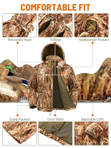 Image of NEW VIEW Camo Hunting Jackets for Men, Warm Fleece Lined Hunting Jacket with Hood, Quiet Water Resistant Hunting Clothes