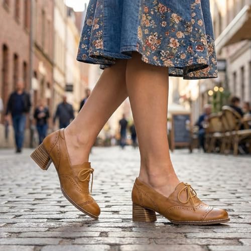 Mona flying Womens Leather 4 cm Mid Chunky Heel