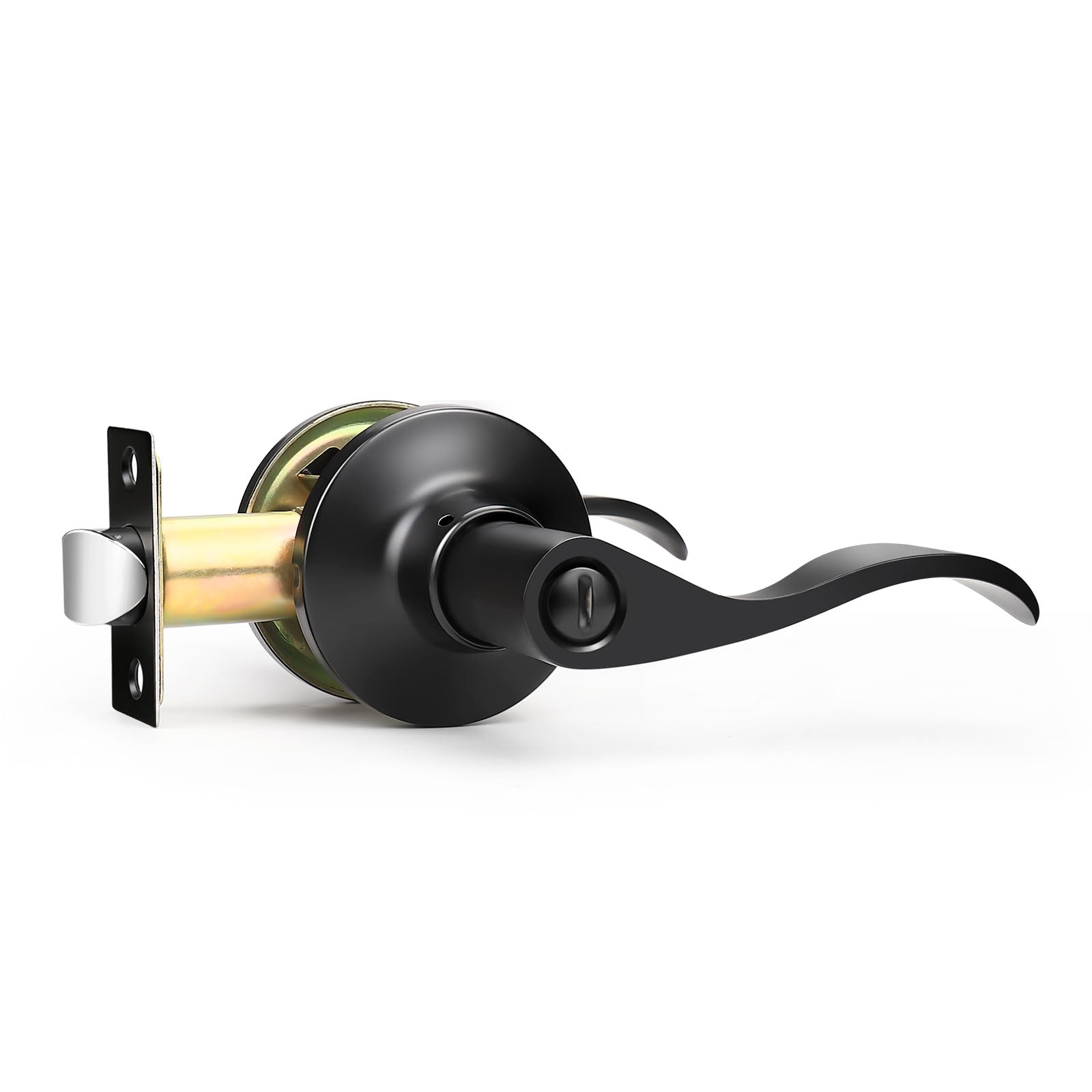 GOBEKOR 1 Pack Privacy Door Levers Matte Black Lever Door Handles Interior for Bedroom and Bathroom Door Locks Wave Door Handles