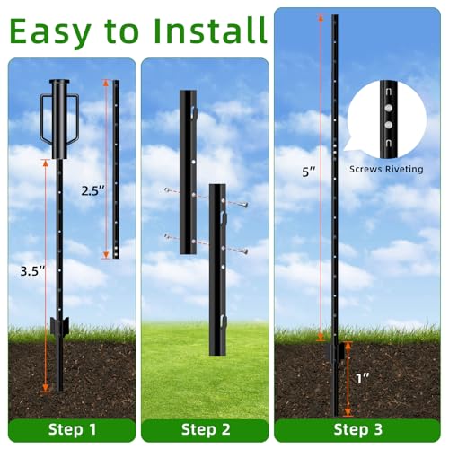 10 Pack Metal Fence Post, 6FT Heavy Duty U-Post for Wire Fence, No Dig T Posts Garden Fencing Stakes for Temporary Fencing, Electric Fence Wire, Corner Anchor by Lansybel - Used condition - Image 6