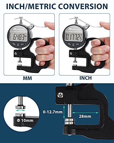 Mxmoonfree Digital Thickness Gauge 0.001Mm/0.00005" | 0-12.7Mm/0.5" Electronic Micrometer Thickness Meter With Lcd Display, Unit Conversion, Storage Case, Extra Battery #TOP4