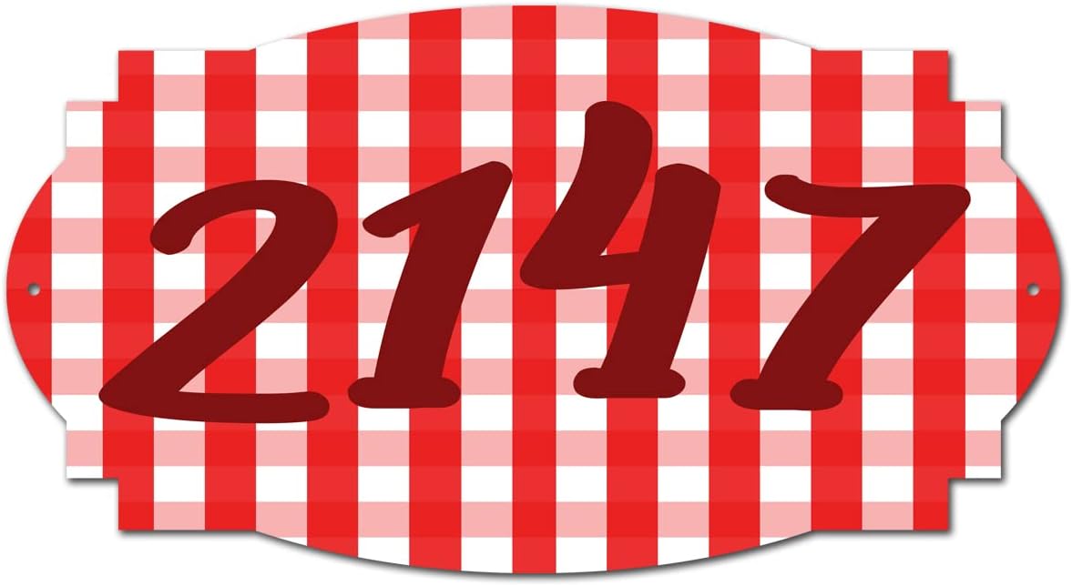 VWAQ Custom Plaid Aluminum Plaque Home Address Number Sign - Single Sided and Reflective Pre-Drilled Holes - AS3S9 Horizontal (Red)