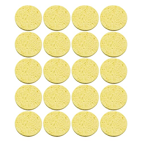 Jutagoss Soldering Iron Cleaning Sponge 55mmx55mmx6mm Round Sponge Solder Tip Clean Pads Yellow 20Pcs