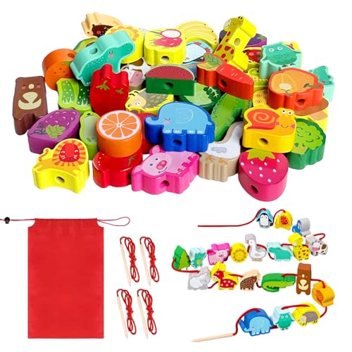 TAGMEIU Toddler Threading Toys Wooden Montessori Educational Toy for Kids