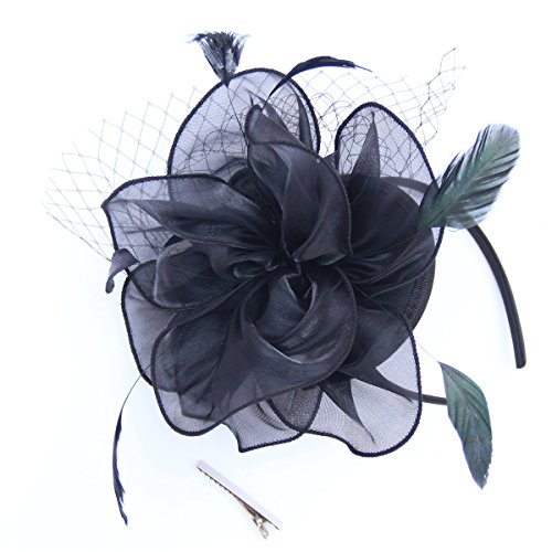 Saferin Fascinators Hat Sinamay Flower Mesh Feathers On A Headband And A Clip Tea Party Headwear For Girls And Women (Ta2-Floral Mesh Black) #TOP5